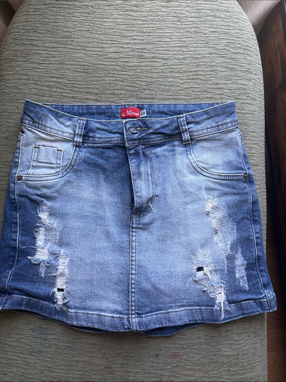 Women's  Distressed Light Blue Denim Mini Skort.